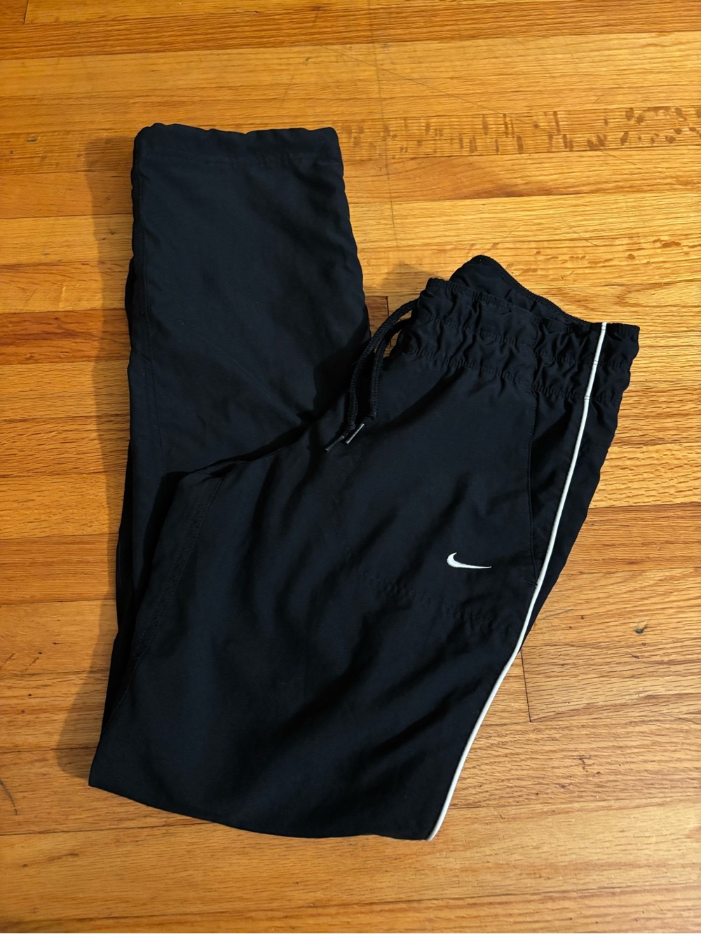 Nike Black Track Pants S Drawstring Elastic Waist Pockets White Piping